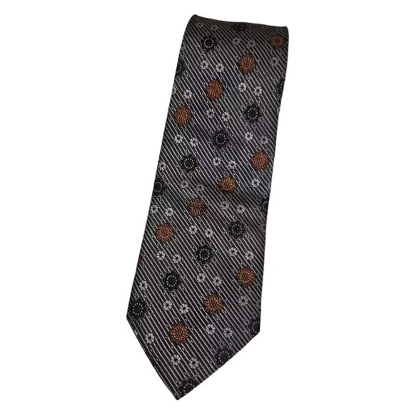 FENDI Men's 100% Silk Necktie LUXURY Tie Gray Floral W:3.6" EUC